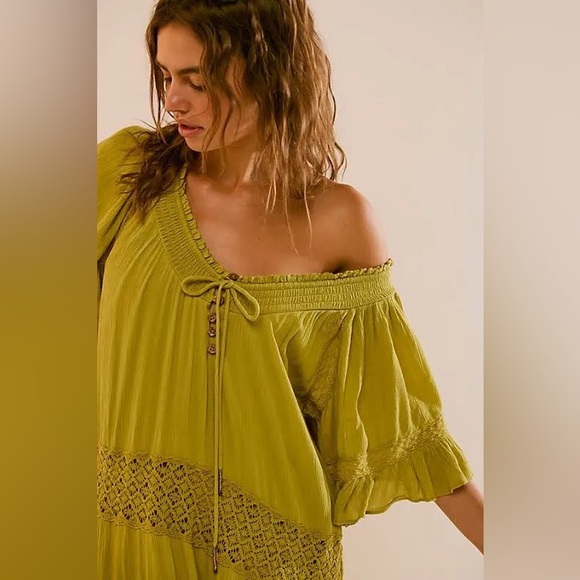 Free People Dream On Maxi Dress Olive Gilded Line Size S - Picture 6 of 6